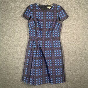 Shoshanna Checkered Grid Pleated Black Purple A Line Dress Size 4